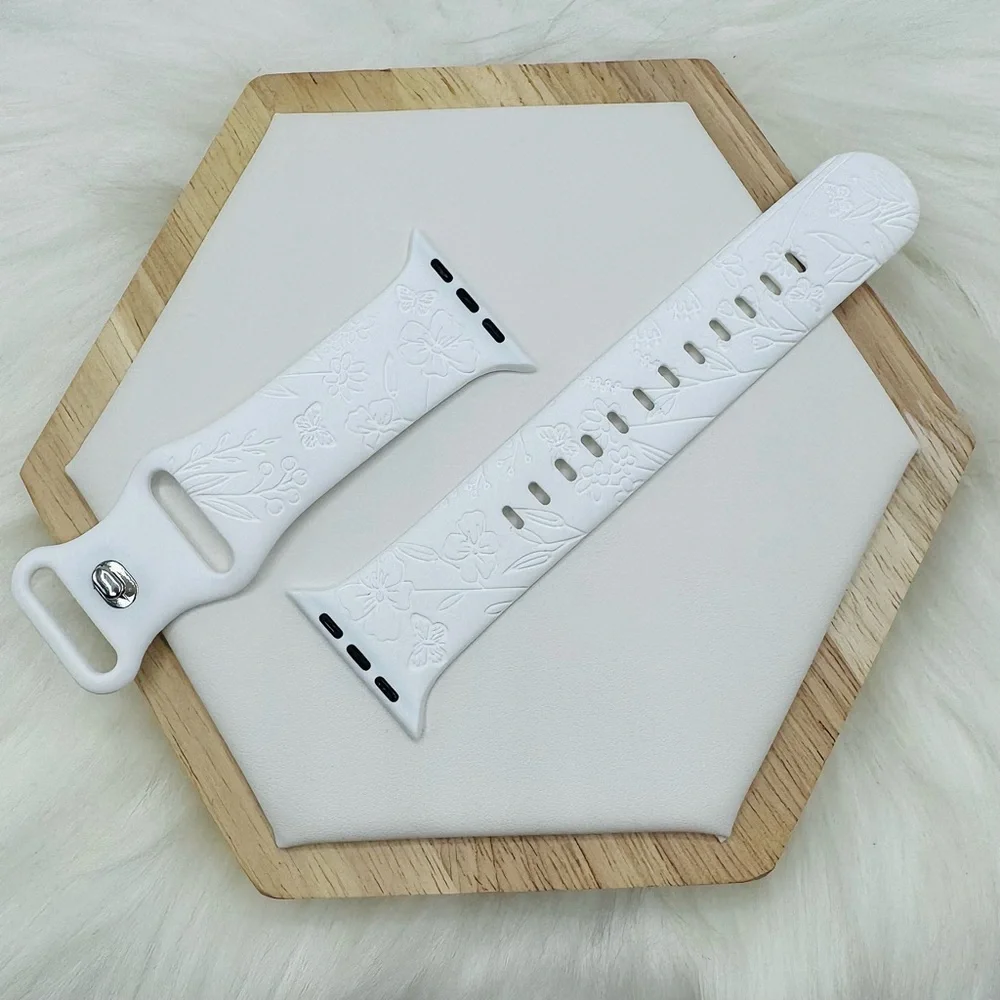 New Floral Design Apple Watch Bands  38mm 40mm 41mm in Snow White